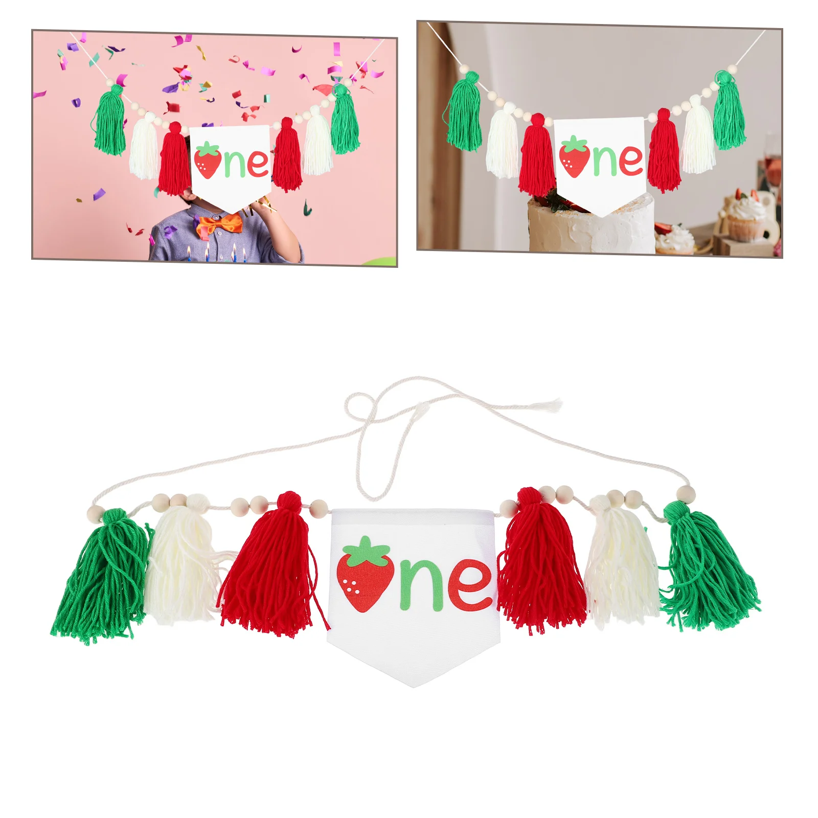 

Party Decoration Bunting Strawberry Happy Birthday Banner 1St Birthday Party Supplies Cloth Wall Hanging For Indoor