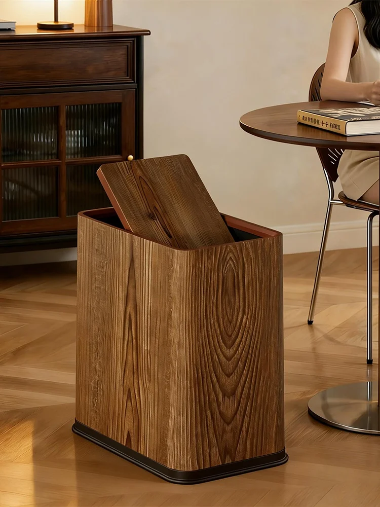 

Luxury Wood Grain Trash Can Large Capacity Bathroom Toilet Paper Holder Narrow Kitchen Garbage Bin Home Cleaning Tool