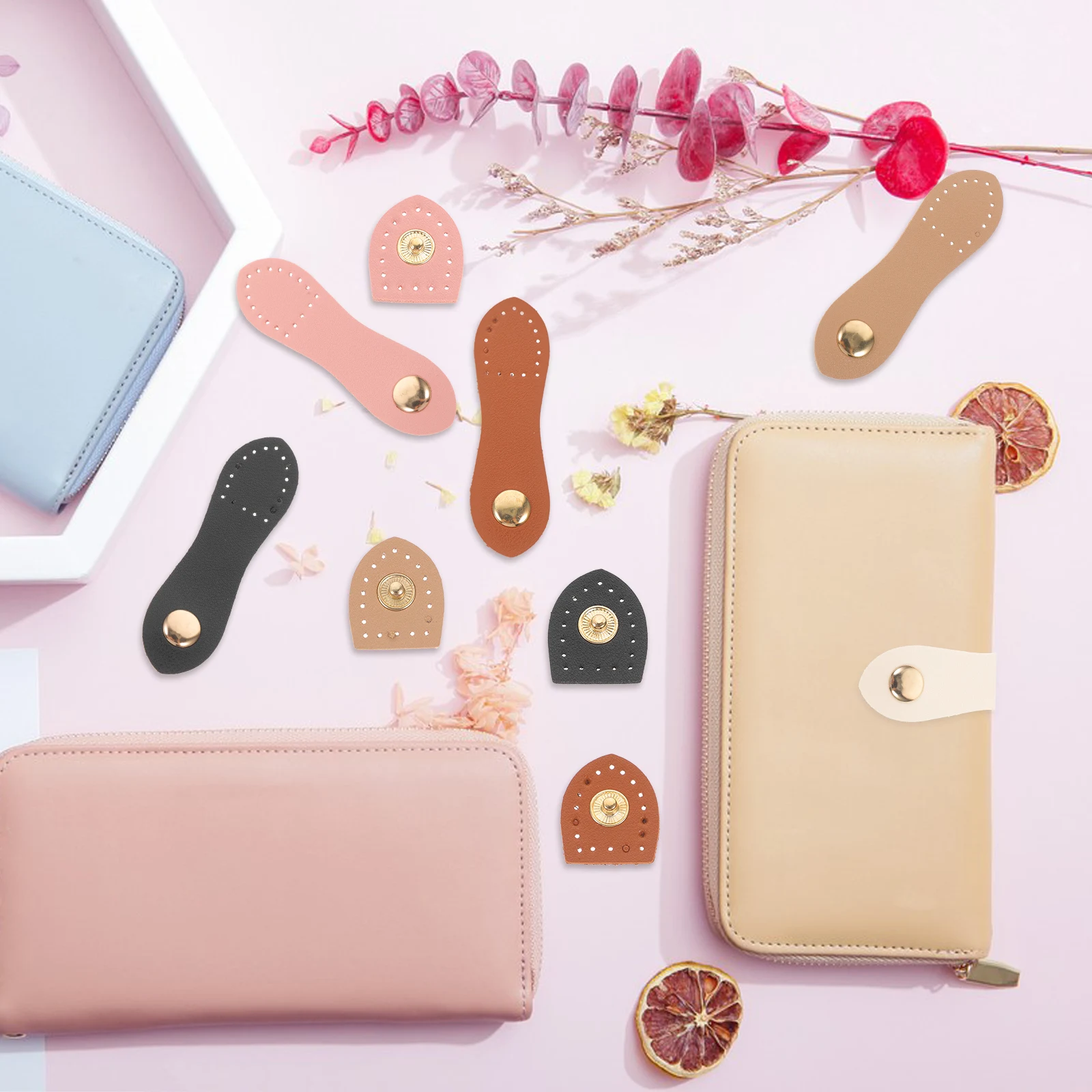 

8 Sets White Pink Black Beige Coffee PU Snap Buckles for DIY Tote Bag Shoulder Straps Sewing Closure Accessories Small