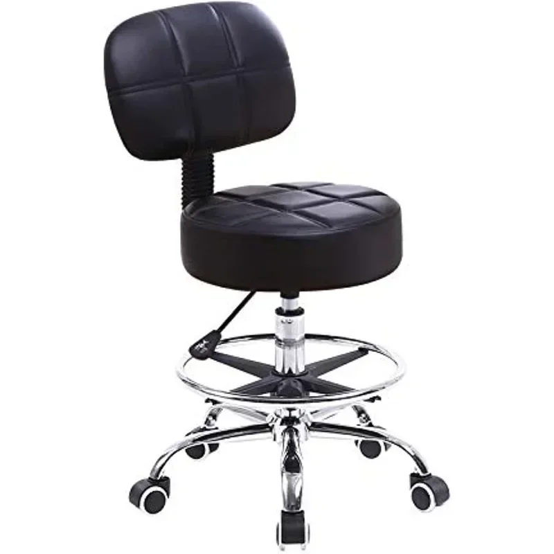 Swivel Round Rolling Stool PU Leather with Adjustable Foot Rest Height Adjustable Task Work Drafting Chair with Back