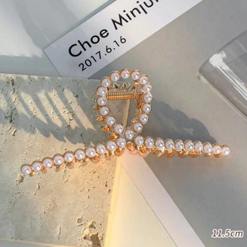 Fine Pearl Metal Hair Claw Clips For Women Nonslip Big Nonslip Hair Clamps Hairpin Thinner Thick Hair Fashion Hair Accessories