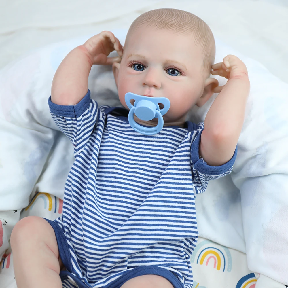 Boneca bebê reborn de corpo inteiro de 18 polegadas, boneca Cameron com cabelo pintado, pele pintada 3D, feita à mão, bonecas recém-nascidas realistas