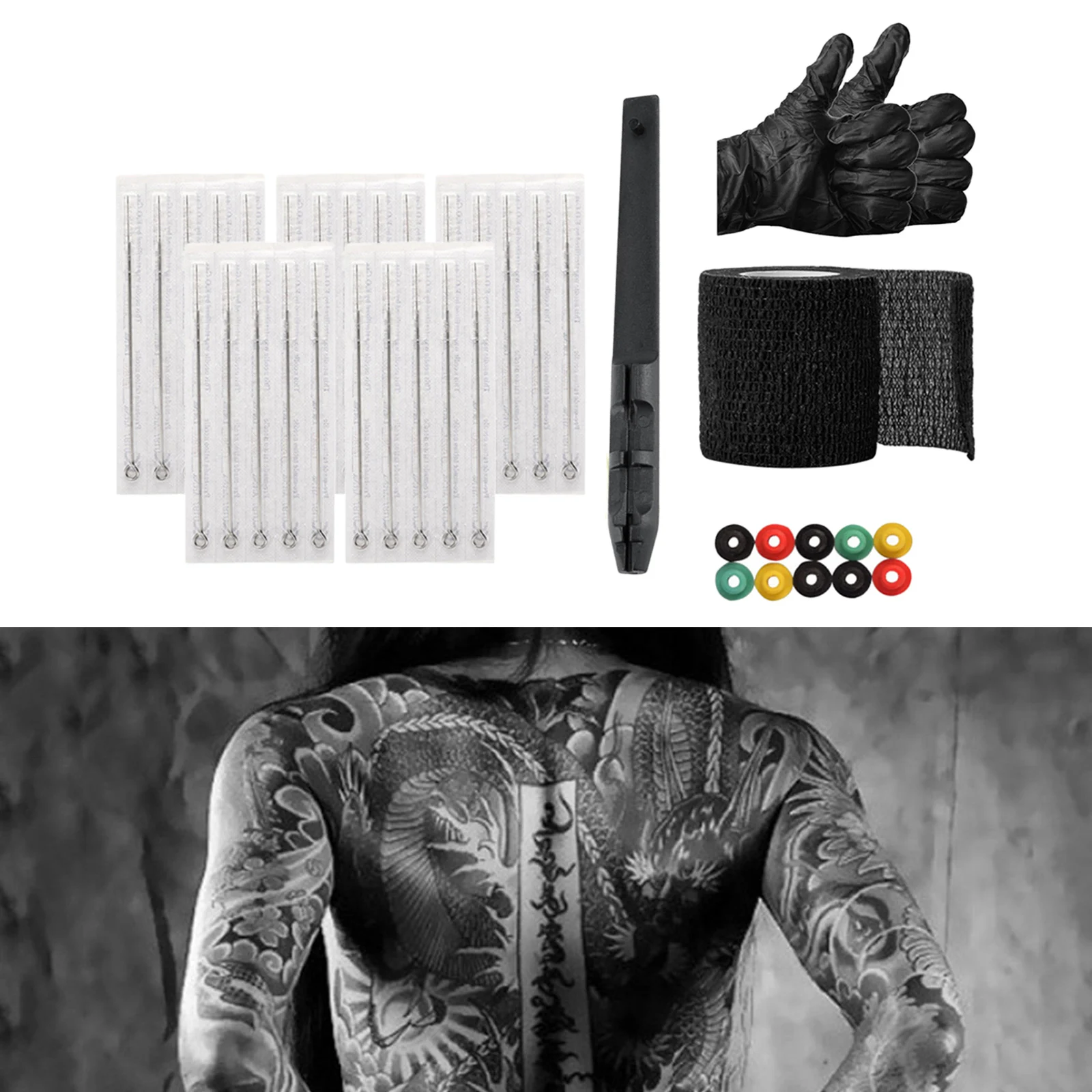 

3D Hand Poke Pen DIY Hand Poke & Stick Kit with Needles Bandage Tape Grommets for Artist (Black)