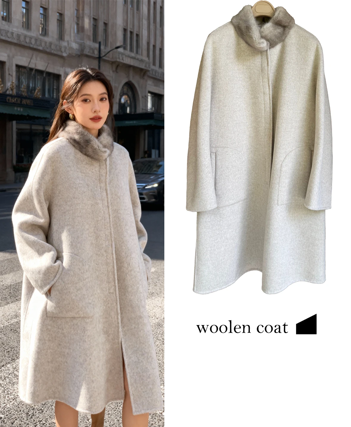 

FWRD светло-серое длинное шерстяное пальто с меховым воротником женское модное светло-серое длинное шерстяное пальто с меховым воротником # FWRD0119