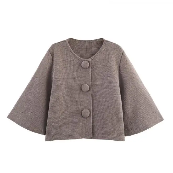Women's Fashion Casual Short Jacket White Brown Black Knit Cardigan Three-quarter Sleeve Sweater Loose Knitwear For Women ASSI