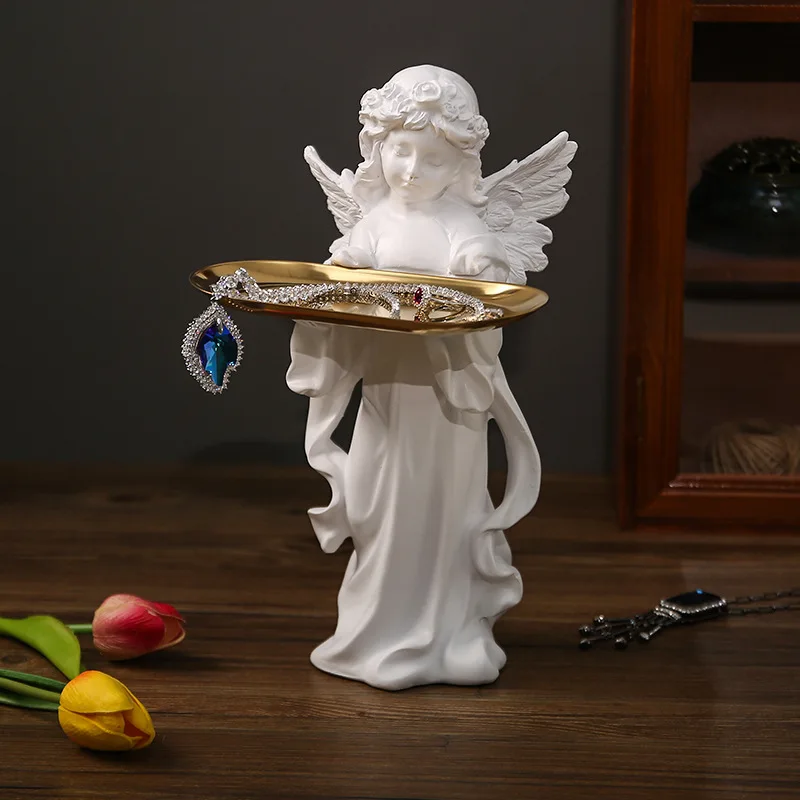 Angel Tray Statue Ornament Jewelry Tray Entrance Storage Living Room Desktop Artfigurine Nordic Home Luxury Decoration Sculpture