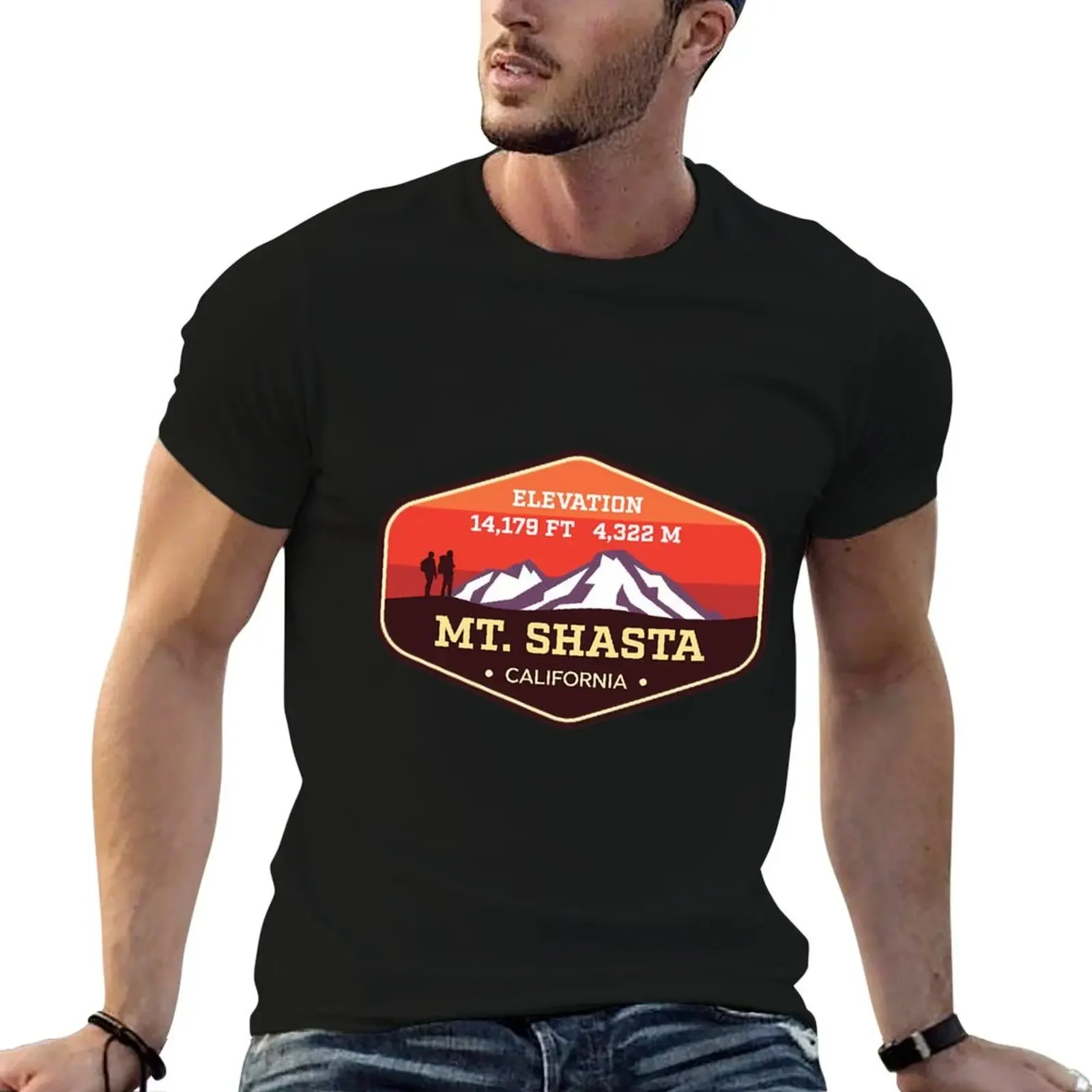 

Mt Shasta California - Colorful 14er Mountain Climbing Badge T-Shirt cute clothes cute tops plain t shirts men