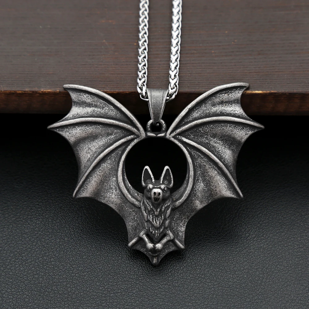 Vintage Biker 316L Stainless Steel 3D Bat Pendant For Men Boys Punk Hip Hop Animal Necklaces Creative Jewelry Gifts Accessories