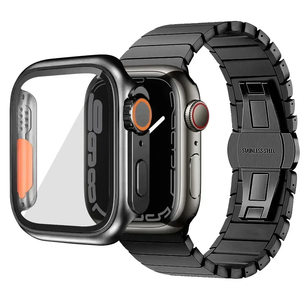 2PCS Tempered Glass+Cover For Apple Watch case 44mm 45mm Bumper Screen Protector Change to Ultra IWatch Series 9 8 7 SE 6 5 4 view 6
