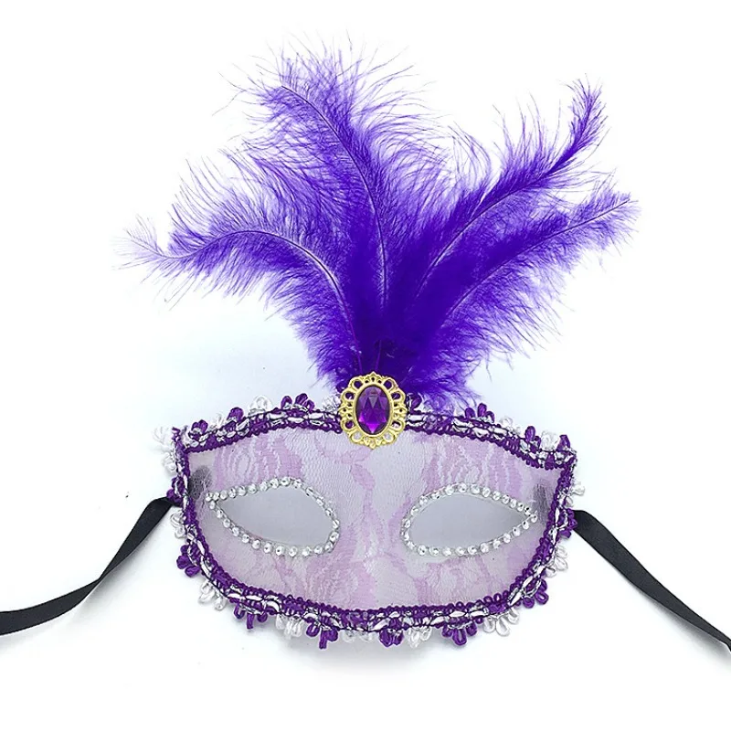 Halloween Feather Mask Party Catwalk Makeup Dance Half-faced Lace Sexy Transparent Masks