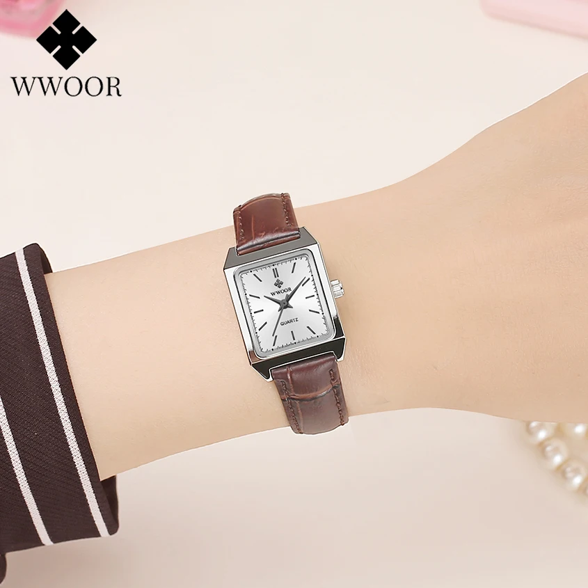 

WWOOR 2024 New Fashion Women Watch Waterproof Ladies Creative Dress Leather Women Bracelet Watches Female Clock Relogio Feminino