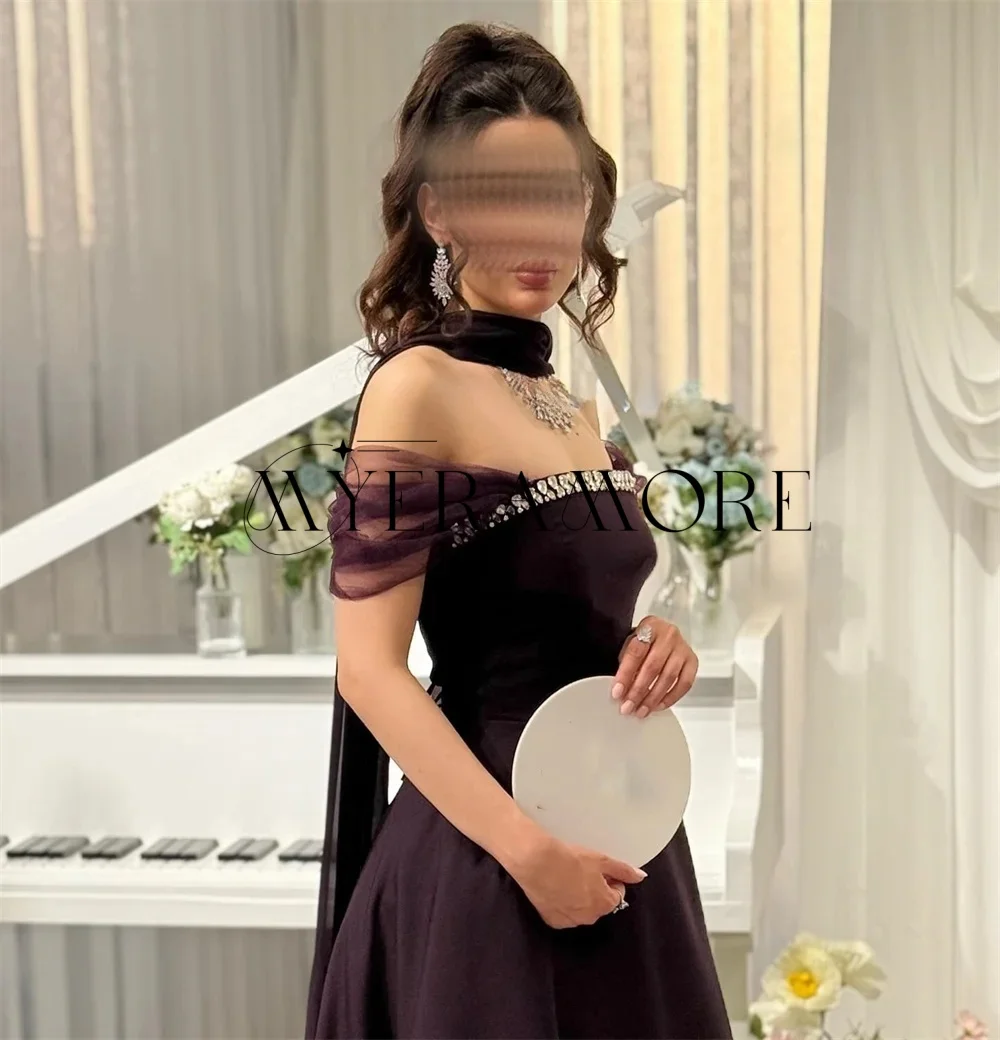 Exquisite Purple Beaded Evening Dress Tulle Off the shoulder A-Line Tiered Ruffle Birthday Party Prom Gown Customized