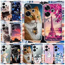 For Xiaomi Redmi 13 Case Cute Cat Painted Cover Clear Silicone Soft Slim Phone Case For Xiaomi Redmi 13 Redmi13 Back Cover Coque