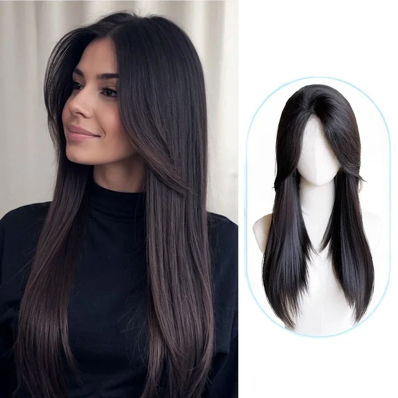 55cm 15x16cm rede de cabelo em linha reta misturada cabelo real invisível 3d peruca clipe em uma peça extensões de cabelo topper para perda de