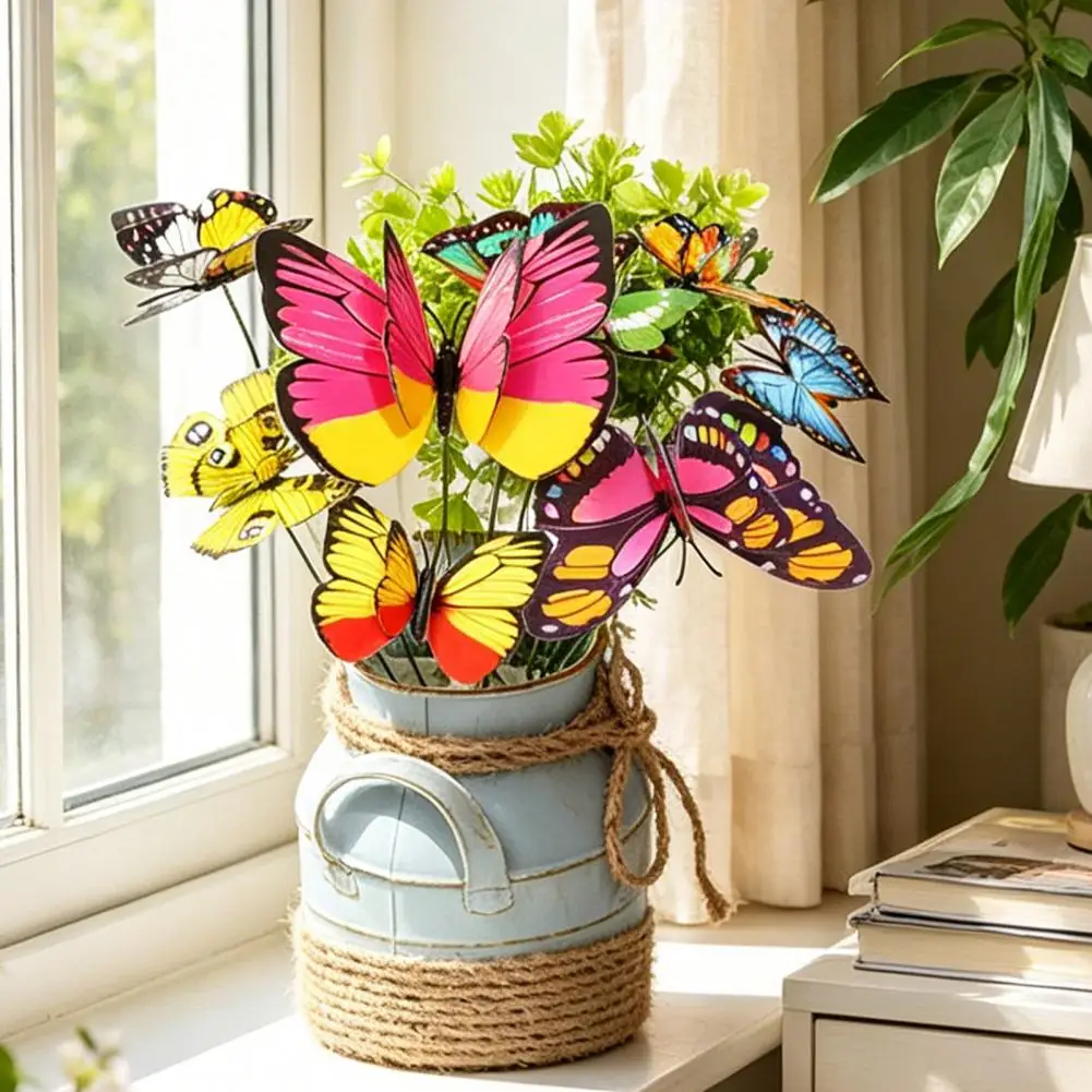 10 Pcs Butterfly Stakes 10 Inch Colorful Butterfly Garden Decoration PVC Artificial Butterflies Stick for Plant Pot Decor