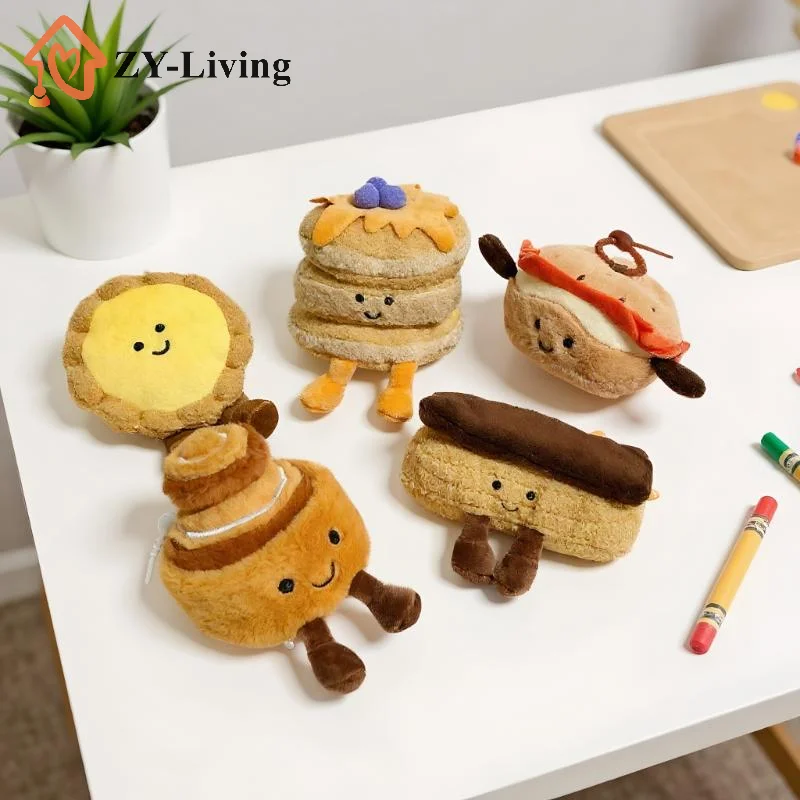 

Cute Afternoon Tea Gourmet Series Plush Pendant Keychain Simulated Egg Tart Bread Stuffed Doll Backpack Decorative Pendant Gifts