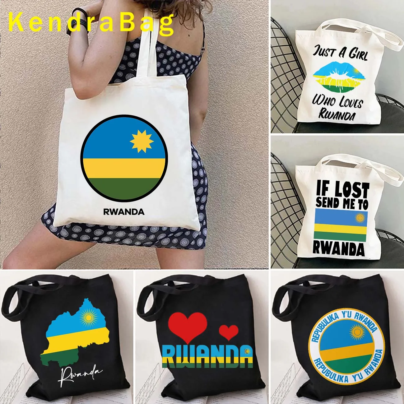 Vintage Arms of Rwanda Country Map Flag Rwandan Africa Love Heart Patriotic Gift Canvas Shoulder Tote Bag Shopper Cotton Handbag