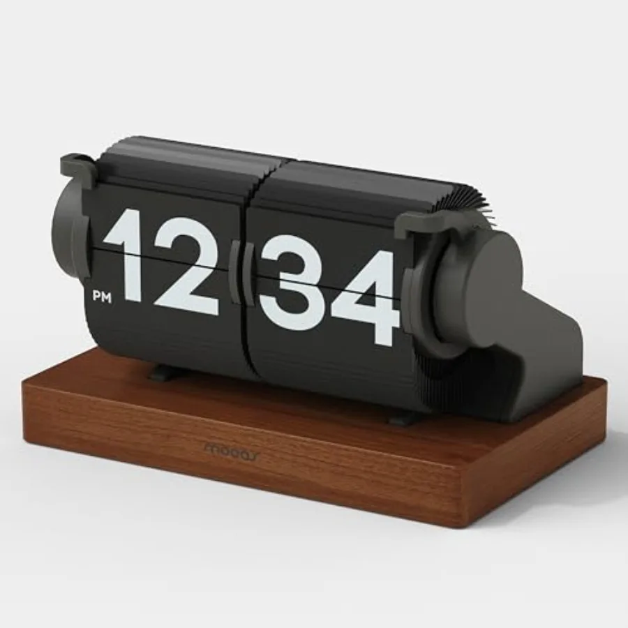 

Clock, Retro Vintage Automatic Flip Desk Clock, Timer Calendar Alarm, Snooze, Desk Clock Large Number USB-C Rechargeable, Ideal