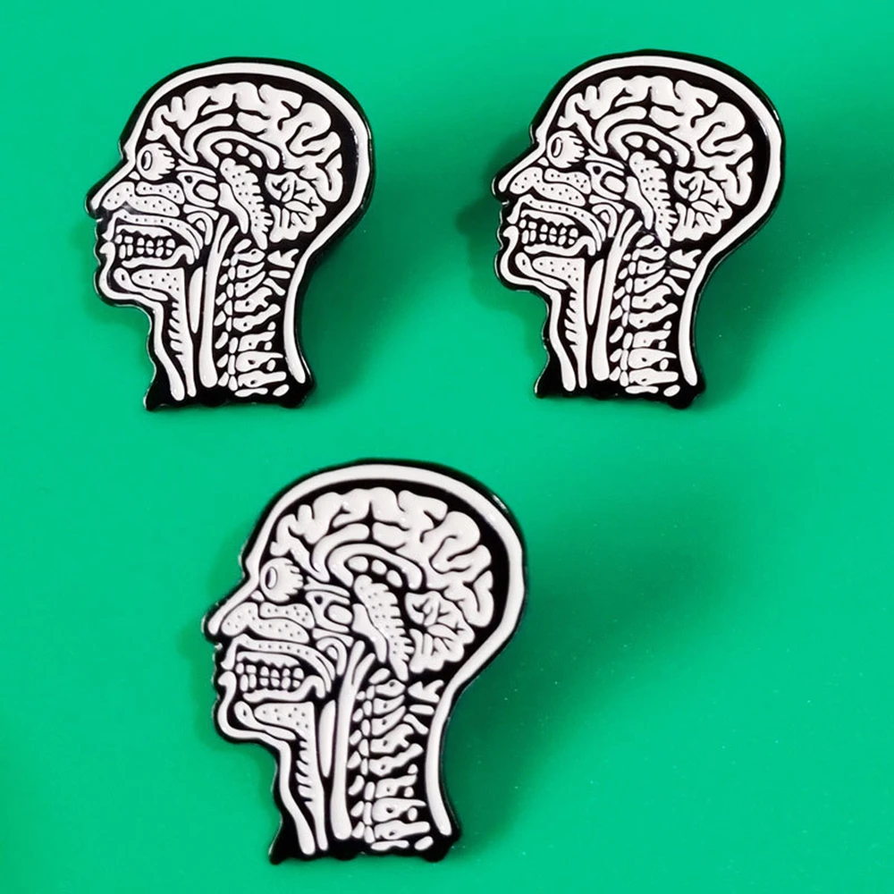 Hanreshe التشريح الطبي الجمجمة المينا دبوس الأشعة الأشعة السينية الدماغ شارة بدبوس للطبيب والممرضات عالم الأحياء مجوهرات هدايا #5