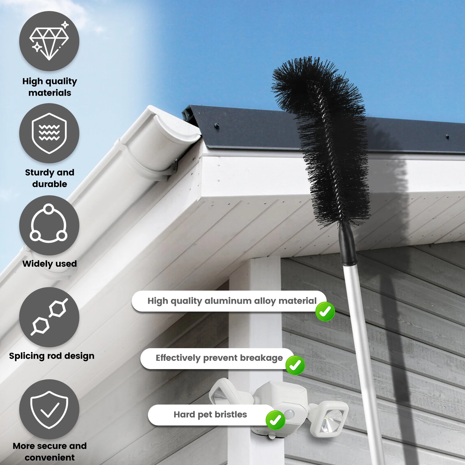 Adjustable Gutter Cleaning Brush Efficient Roofing Gutter Clean Tool with 7/8 Splicing Extension Poles for Easy Removing Leaves