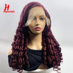 Perruque Lace Front Wig Remy naturelle bouclée bordeaux, 13x4, bouclée, avec Baby Hair, 99J, adt Wave