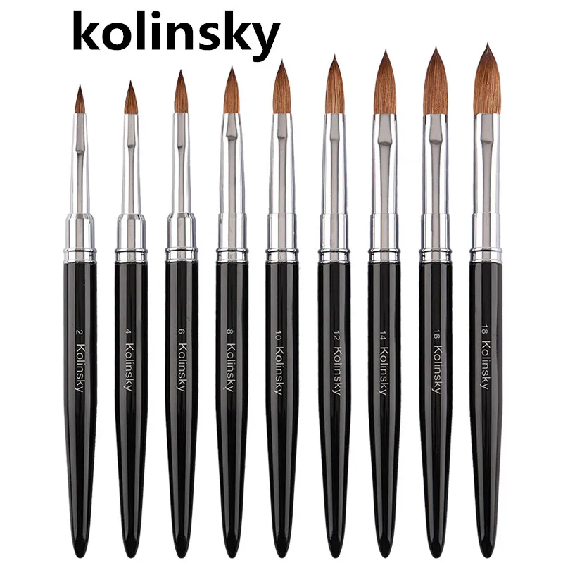 Kolinsky – brosse à ongles avec manche noir, 1 pièce, pour Nail Art, acrylique, Gel UV, stylo de sculpture, poudre liquide, bricolage, peinture des ongles, outils de dessin