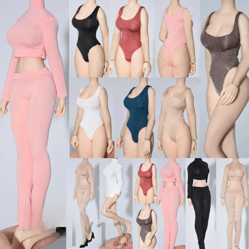 1/12 Female Soldier Multiple Styles Solid Color Silk Swimsuit Tight Fitting Clothing for 6