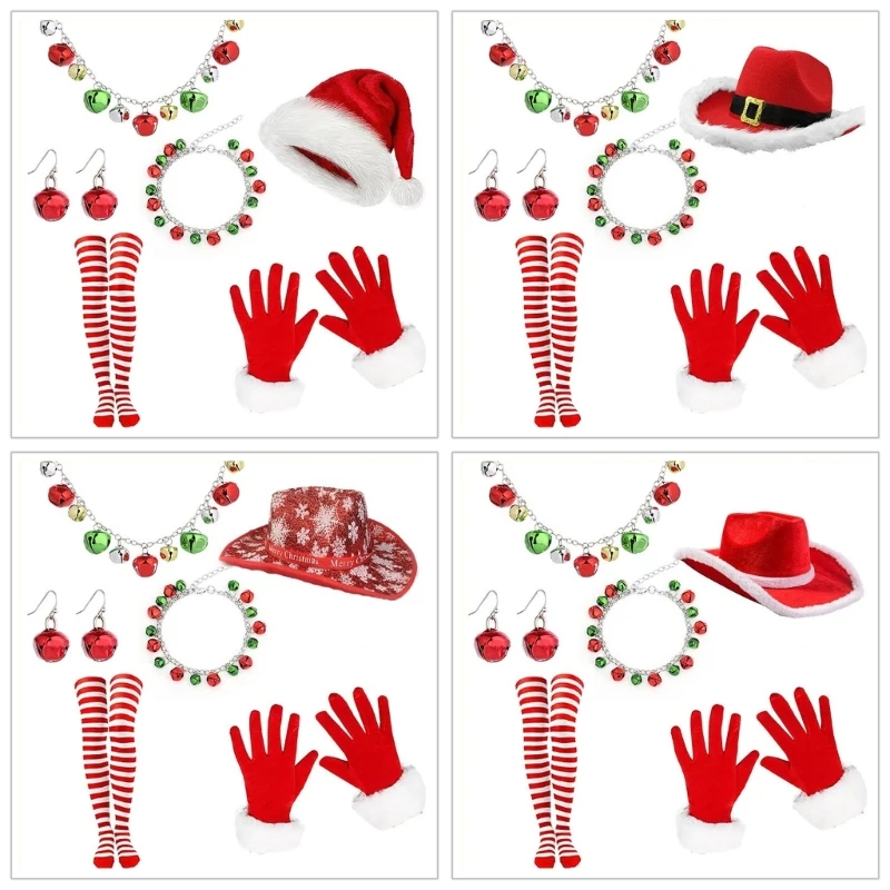 

Christmas Santa Hat, Necklace and Stockings Set for Christmas Photo Props for Role Play Christmas Party Accessories