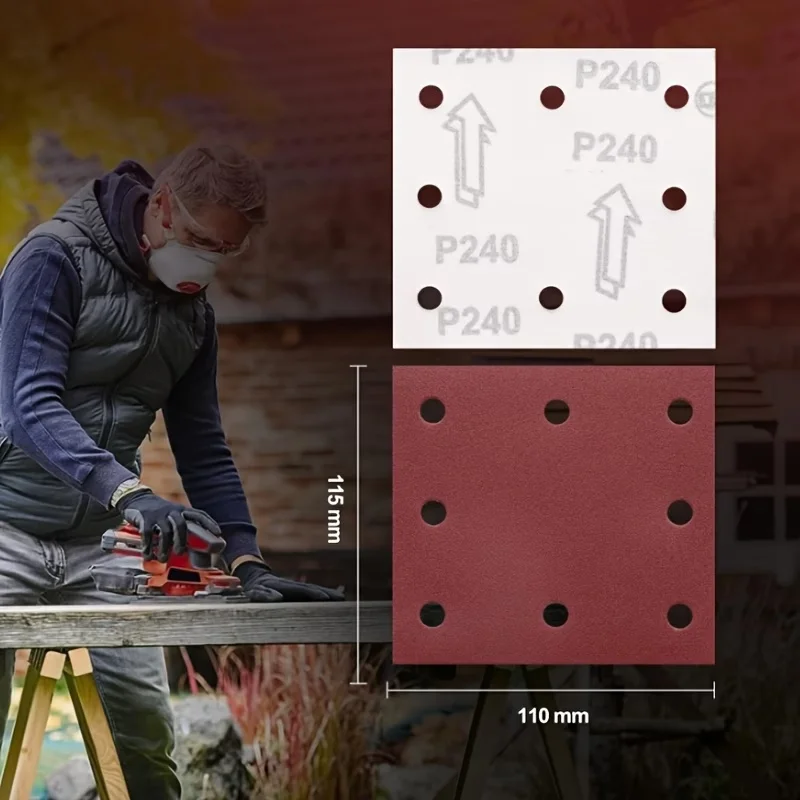 30Pcs 8 Holes Square Sanding Pads Hook and Loop Sandpaper Sheets 60-600 Grit for Wood Metal Polishing Sander Tools