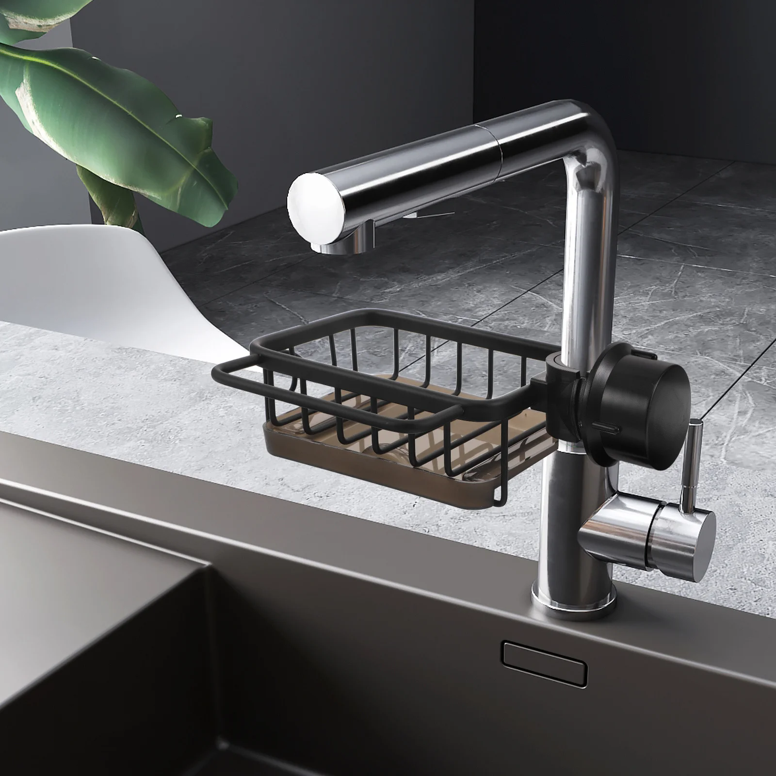 

Black Kitchen Sink Organizer Over Faucet Dish Sponge Holder Drying Rack Storage Caddy Robust Material Space Saving