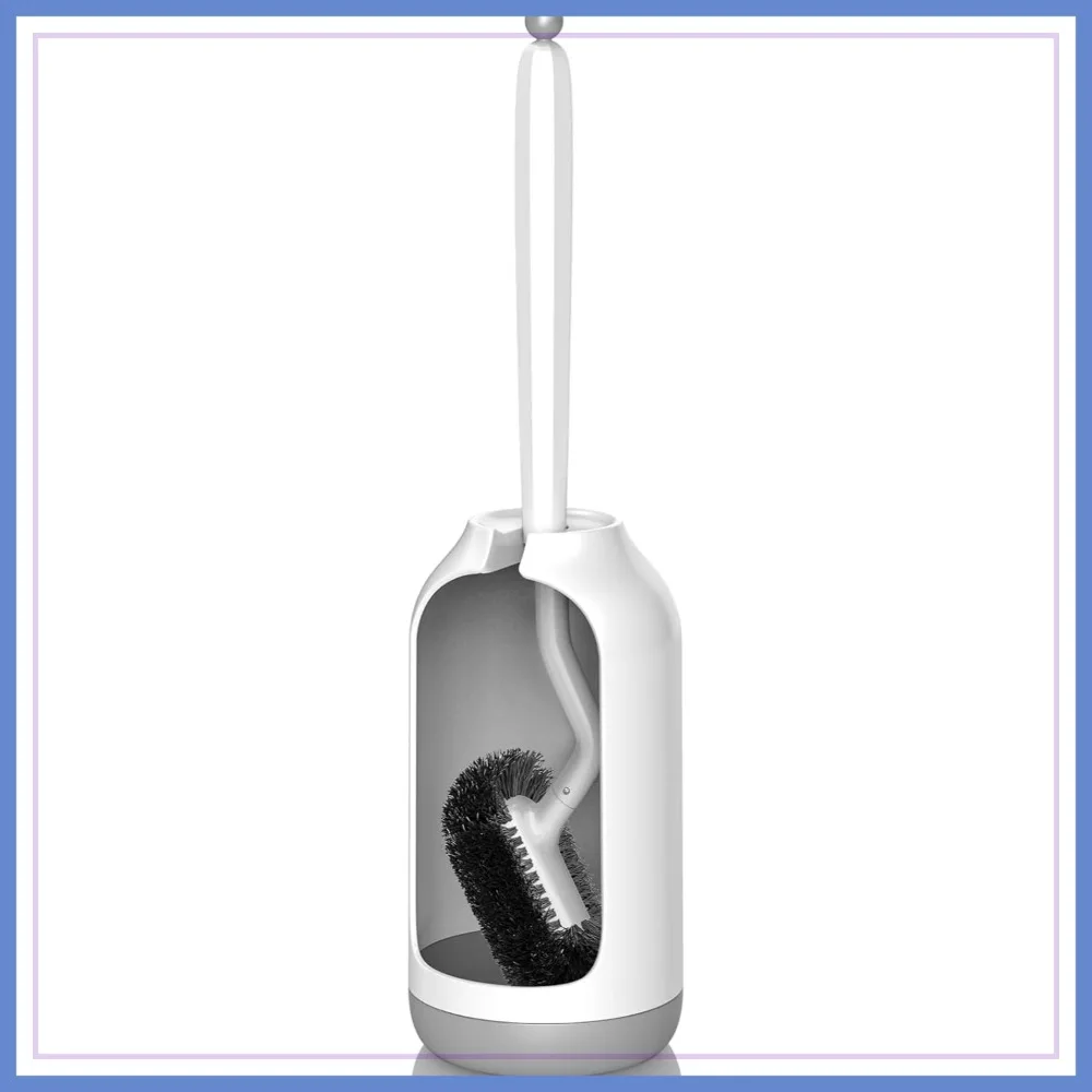 

Bathroom Toilet Bowl Brush Set with Caddy - Curved Bristle Scrubber for Deep Cleaning Under Rim, Dead Corner Clean, Hidden Storage, White
