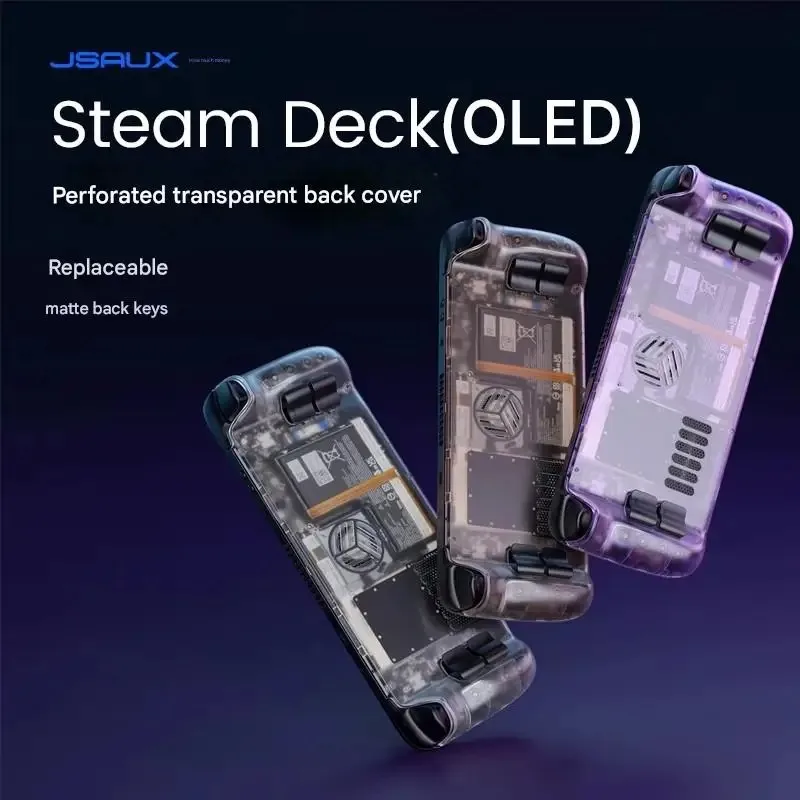 JSAUX Steamdeck تبديد الحرارة الغطاء الخلفي شفاف ثقب مفتوح نسخة تعديل الغطاء الخلفي سطح البخار OLED ملحقات فريدة من نوعها
