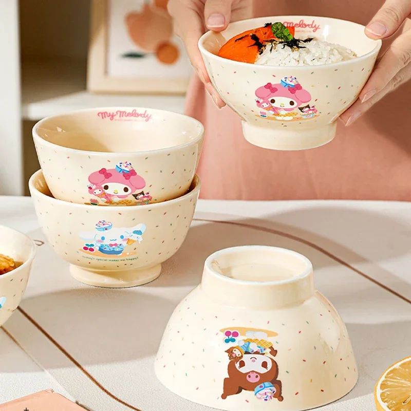 

Sanrio Kawaii My Melody Ceramic Rice Bowl Kuromi Cinnamoroll Anime Cartoon Exquisite Household Kitchen Tableware Eating Bowls