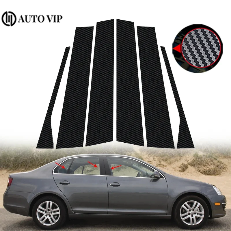 

6Pcs Car Door Window Pillar Posts Trim Cover Sticker Glossy Black aksesuarlar for VW Mk5 Jetta Sedan carbon fibre 2006-2010