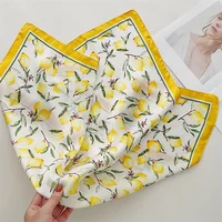 70cm Square Lemon Print Yellow Square Silk Scarf Casual Elegant Thin Breathable Neck Women Windproof Head Wrap Hair Scarves 4