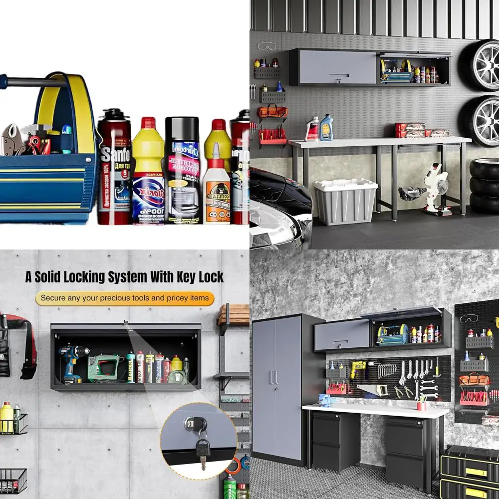 

Heavy-Duty Wall-Mounted Steel Garage Storage Cabinet with Floating Shelf for Tools, White