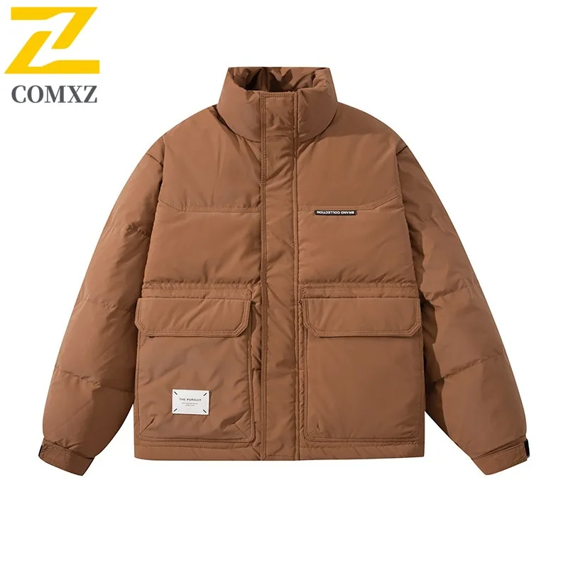 COMXZ Premium Mens Down Jacket Korean Style Fashion Thickened Warm Parka Stand Collar Outdoor Travel Lightweight Winter Coat