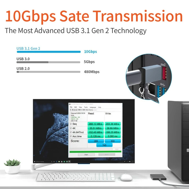 [10Gbps] USB 3.1 GEN 2 Male To C-Type Female Adapter, Supports Double-Sided 10Gbps Charging And Data Transmission