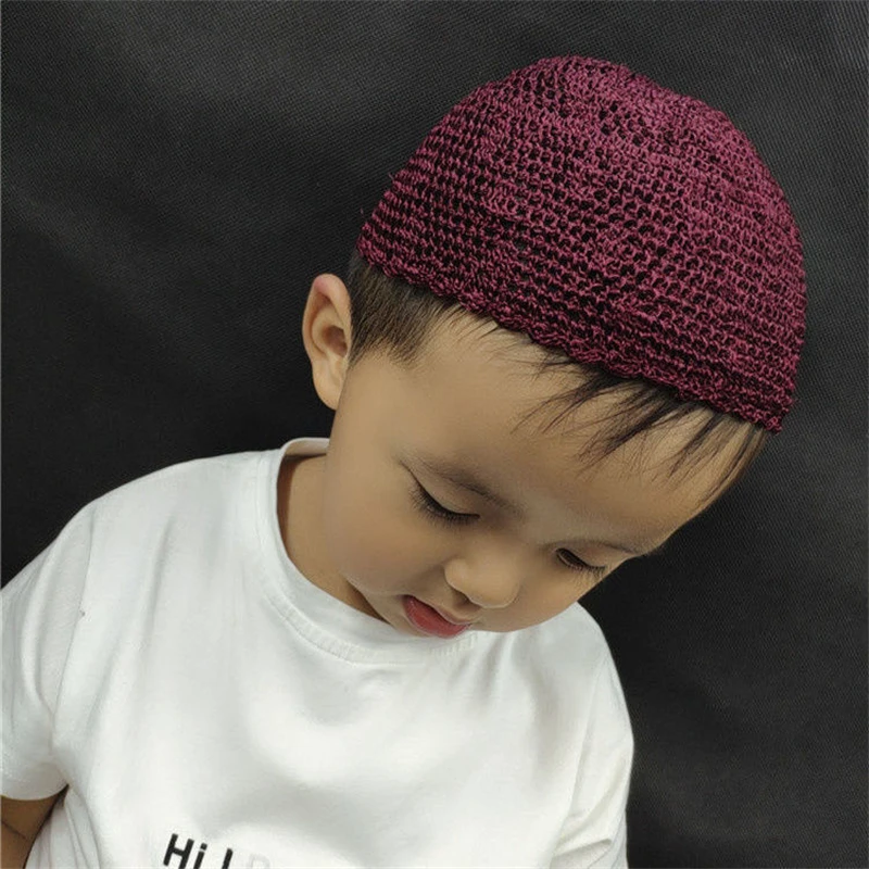 Muslim Caps For Child Freeshipping Prayer Hat Mesh Knitted Kufi Islamic Hijab Saudi Arabia Turban Wool Mesh