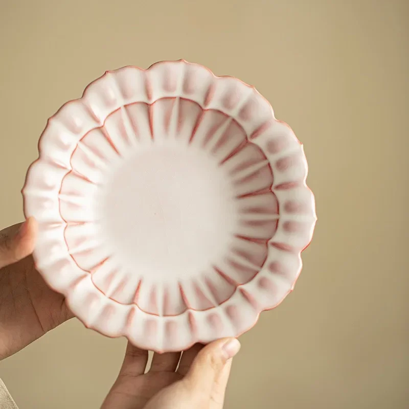 Imitation Song Ru Kiln Powder Tire Lard Frozen Pattern Pot Bearing Dry Brewing Plate Teapot Bottom Support TeaRoom Dim Sum Plate