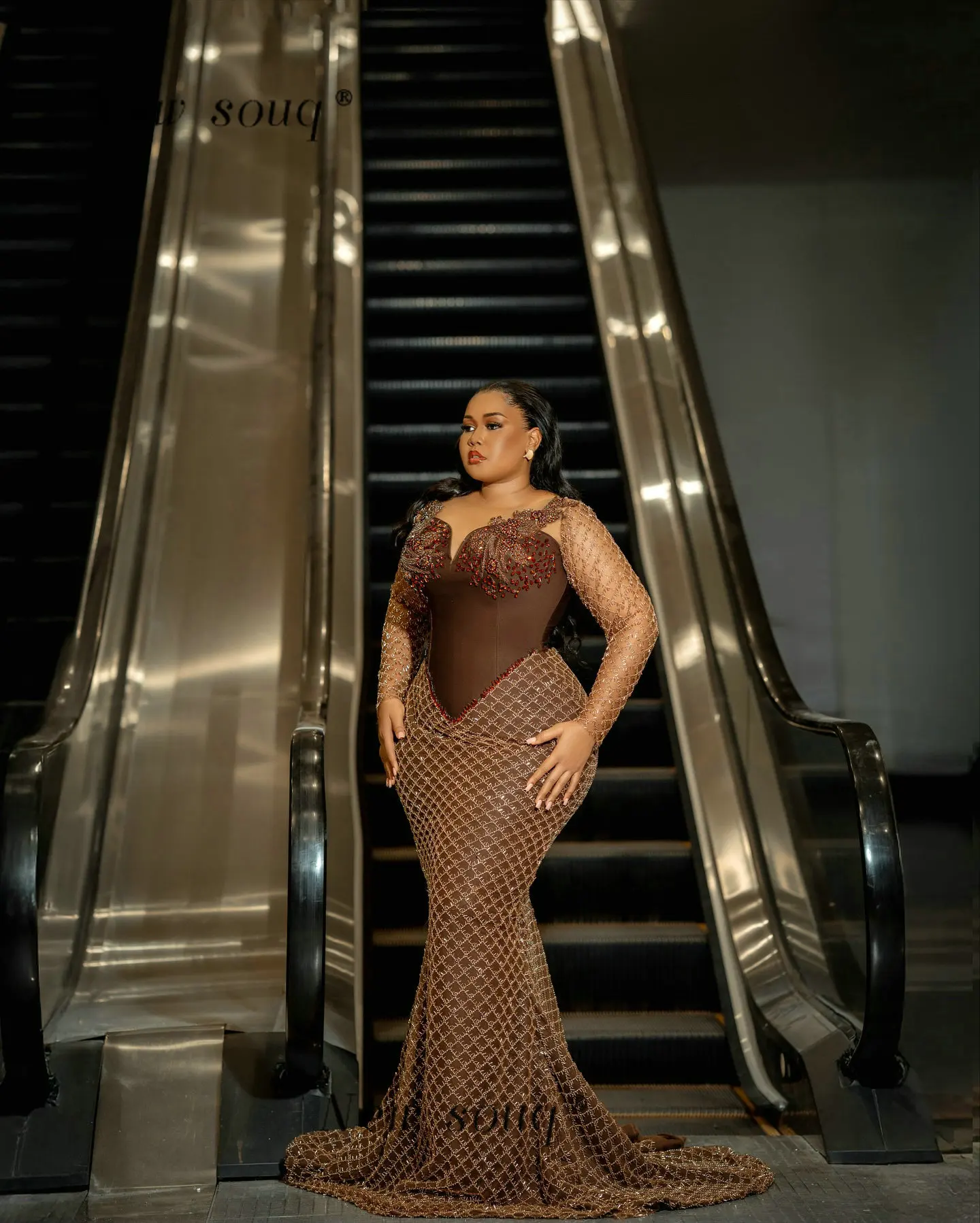 

Aso Ebi Chocolate Mermaid Prom Dresses 2026 Plus Size Glitter Beaded Sequins Wedding Evening Gowns for Nigeria Black Gilrs