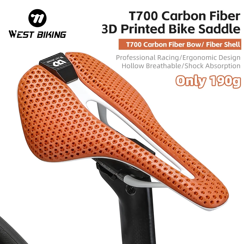 

WEST BIKING 3D Printed Bicycle Saddle Ultralight T700 Carbon Fiber MTB Road Bike Cushion Shock Absorption Seat Bike Accessories