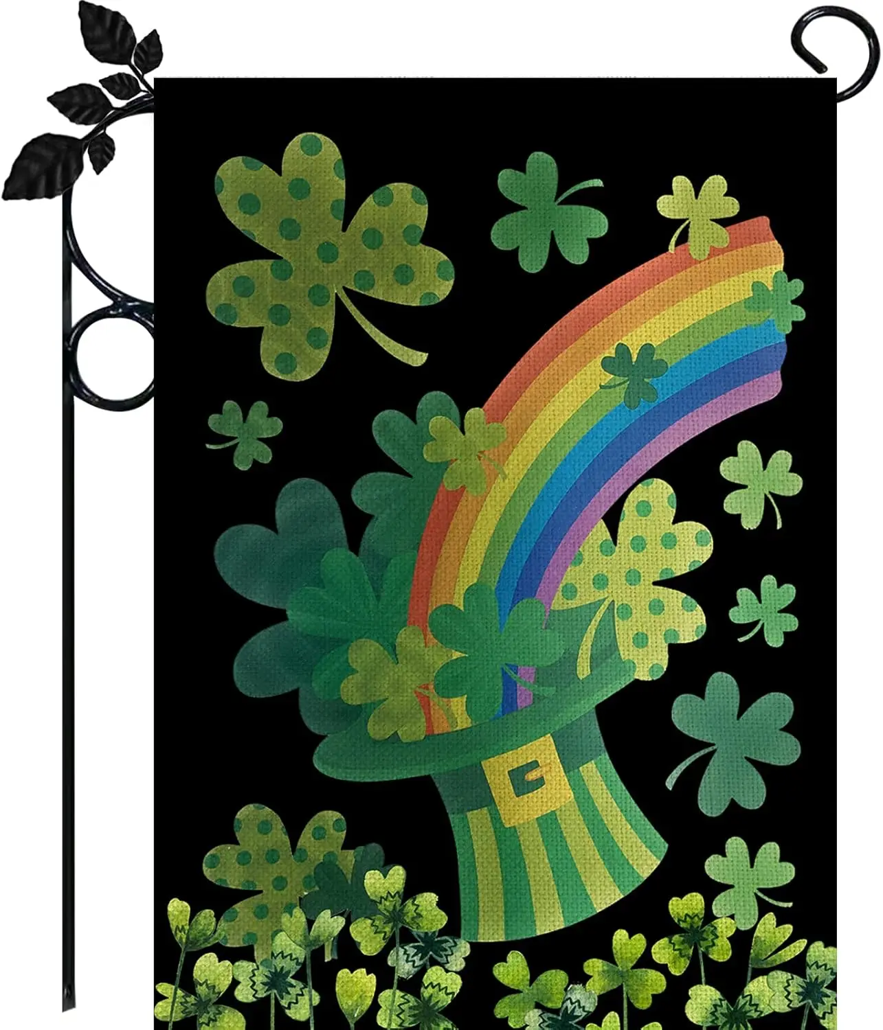 St Patricks Day Garden Flag, Double Sided Burlap Top Hat St Patrick's Day Garden Flag,12x18 Inch Small Sharmrock Vertical Sp