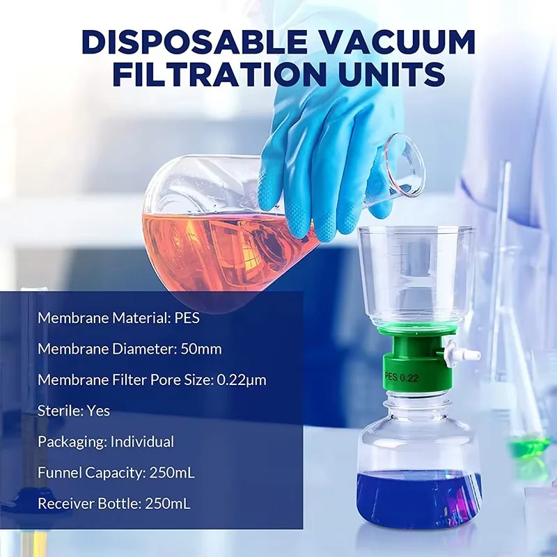 IKEME 12PCS Sterile PES Bottle Top Vacuum Filtration  Disposable Vacuum Filter Units Of Laboratory Supplies