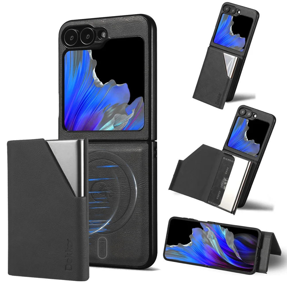 

Чехол-сумка для карт из магнитного адсорбционного сплава для Samsung Galaxy Z Flip 6 5 4 3 Magsafe из искусственной кожи 3 в 1, комбинированный чехол для телефона