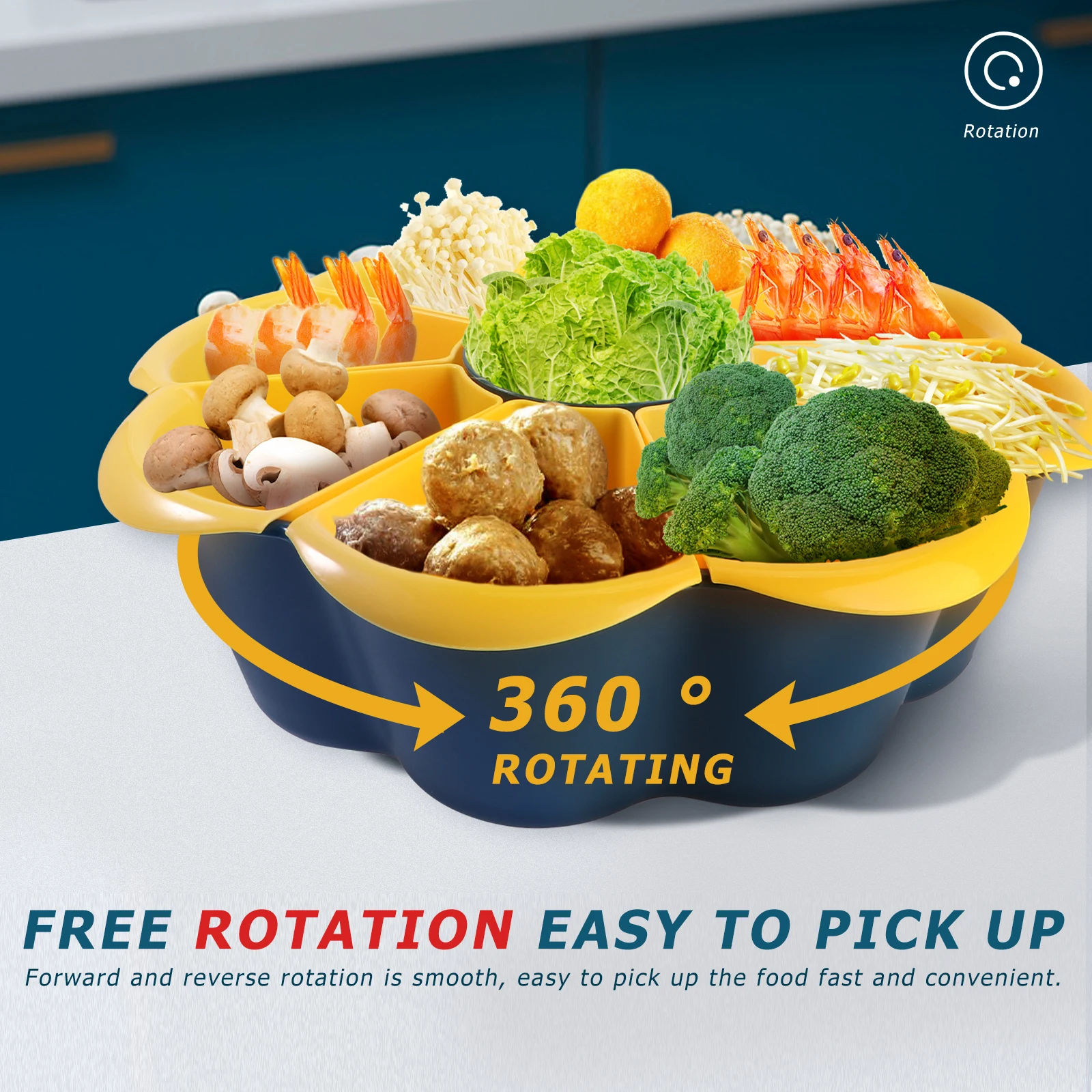 

1pc Vegetable Platter Fruit Basket Detachable Rotating Drain Basket Compartmentalized Snack Container Bright Color Waterproof