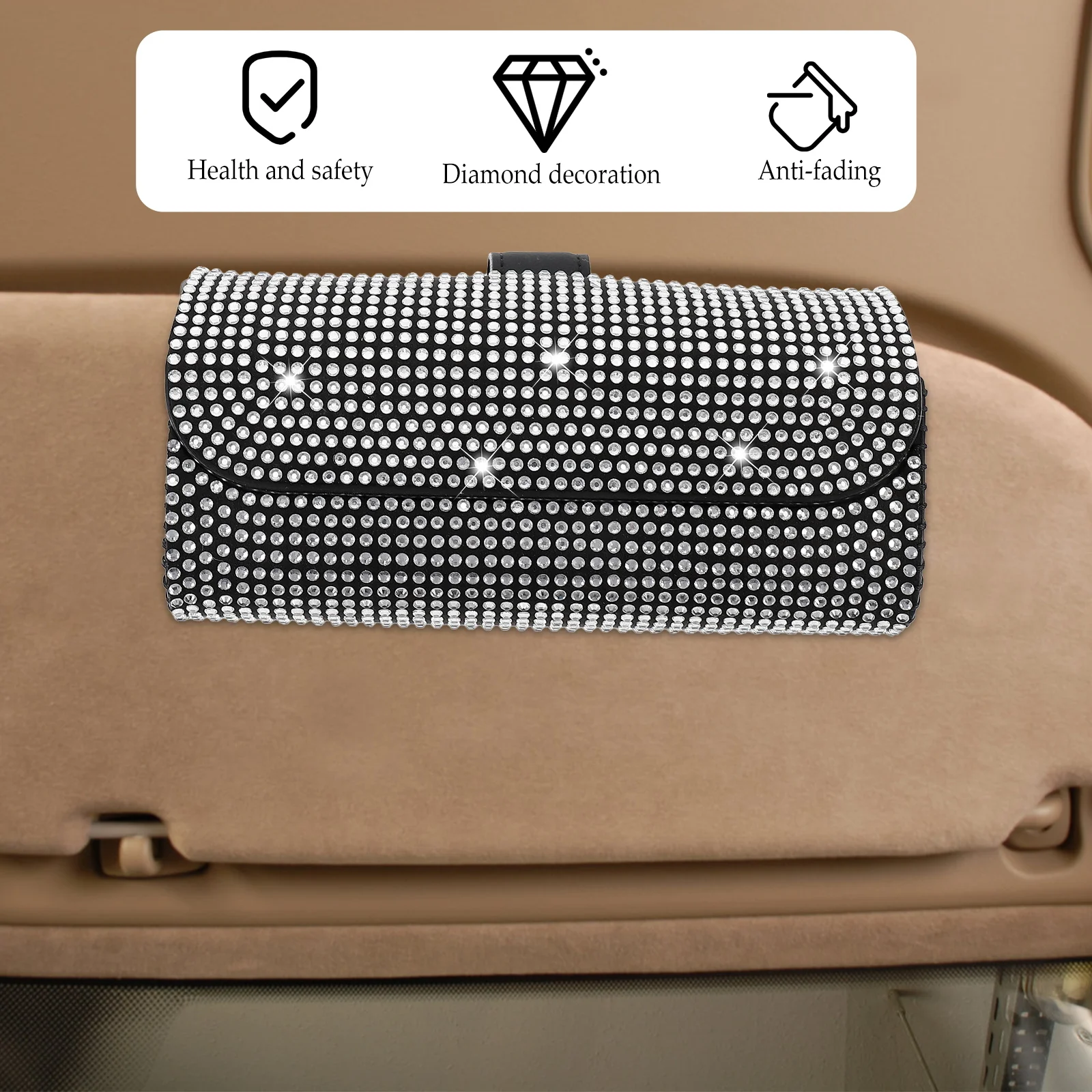 

Sunglasses Rhinestone Glasses Clip Creative Storage Case For Car Visor Eyeglasses Holder Automobile Visor Sunglasses Box Durable