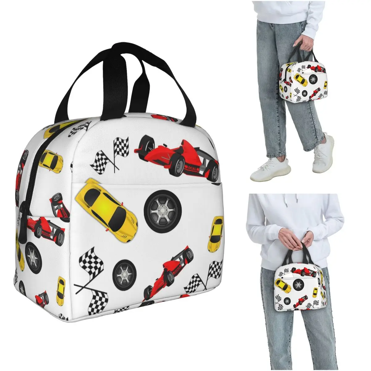 With A Racing Car Pattern Insulated Lunch Bag for Women Children Portable Food Boxes Thermal Lunch Box Tote