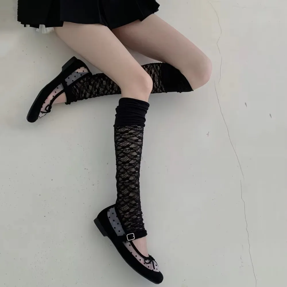 New Sheer Mesh Floral Lace Leg Warmers Breathable Comfortable Retro Style Open Heel Socks Floral Lace Slouch Socks Women