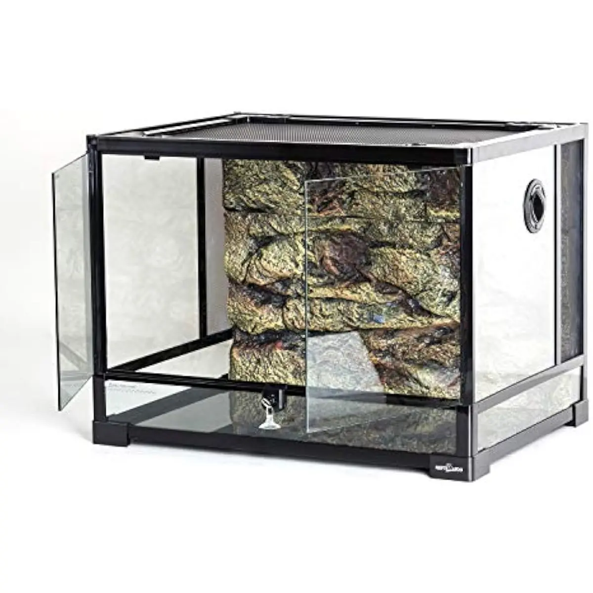34-Gallon Rectangular Glass Enclosure for Reptiles Featuring Dual Hinged Front Doors Ventilated Mesh Top UVB-Permeable Screen Ra